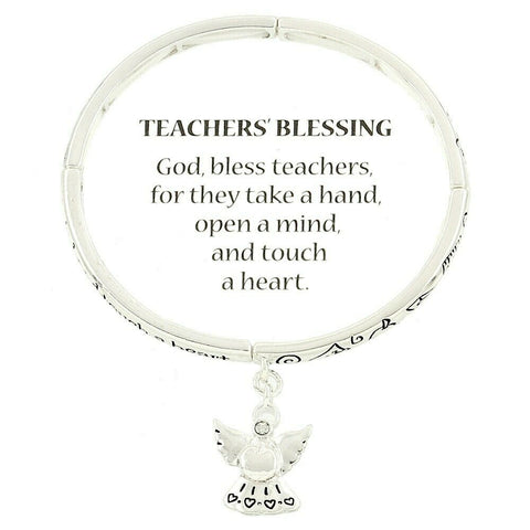 Teachers Blessing Bracelet SILVER Angel Wings Apple God Bless Touch a Heart Hand - PalmTreeSky