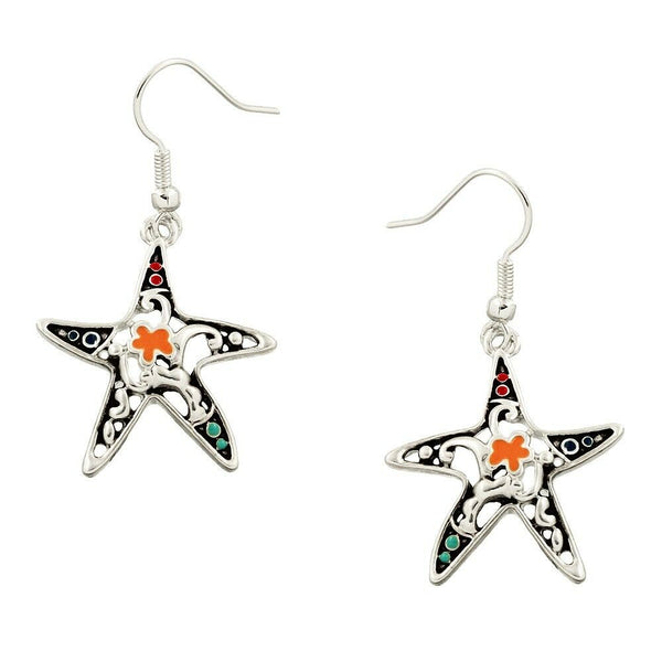 Starfish Earrings Filigree Metal MULTI Beads SILVER Drop Sea Life Beach Jewelry - PalmTreeSky