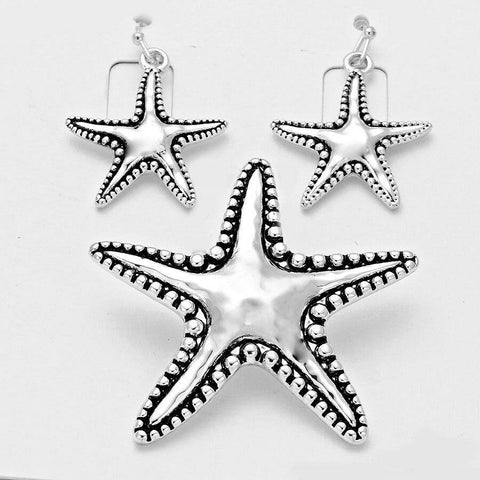 Starfish Pendant Earrings Solid Metal SILVER BLACK Simple Plain SeaLife Jewelry - PalmTreeSky