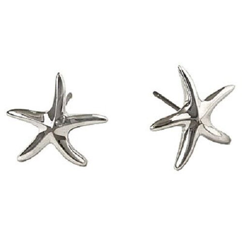 Starfish Earrings Plain Classic Studs Posts Solid Metal Silver Beach Sea Life - PalmTreeSky