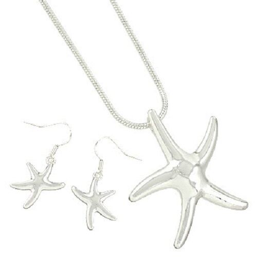 Starfish Necklace Solid Plain Metal Starfish Pendant SILVER Beach Surf Jewelry - PalmTreeSky