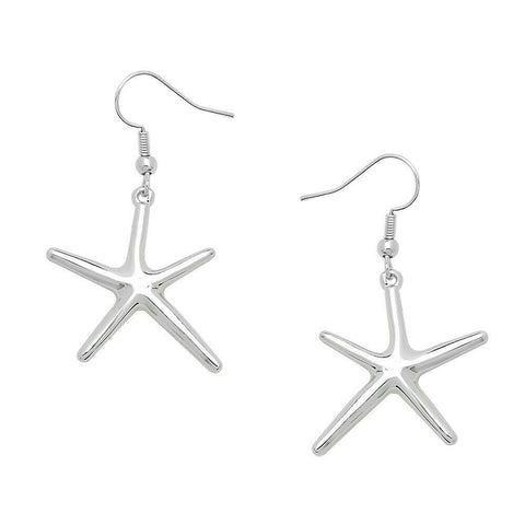 Starfish Earrings Small Plain Metal 27mm Drop Dangle Sea Life Jewelry SILVER - PalmTreeSky