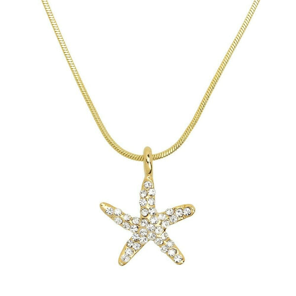 Starfish Necklace Small Pave Rhinestone Wave Ocean Sea Life Beach Jewelry GOLD - PalmTreeSky