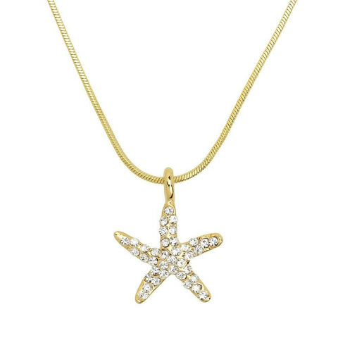 Starfish Necklace Small Pave Rhinestone Wave Ocean Sea Life Beach Jewelry GOLD - PalmTreeSky