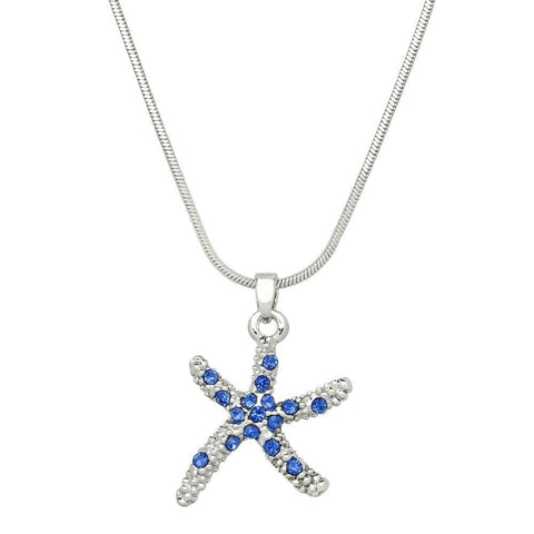 Starfish Necklace Pendant Sea Life Beach Surfer SILVER BLUE Rhinestone Jewelry - PalmTreeSky