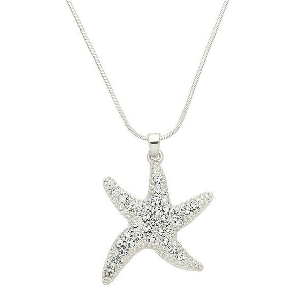 Starfish Necklace Charm Pendant Funky Shape Pave Rhinestone Jewelry SILVER CLEAR - PalmTreeSky