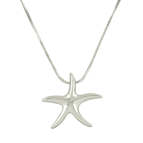 Starfish Necklace Pendant Sea Life Beach Surf Plain Metal SILVER 1 1/8" Jewelry - PalmTreeSky