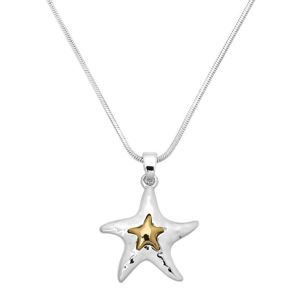 Starfish Necklace Two Tone Small Pendant Sea Life Beach Classic SILVER GOLD - PalmTreeSky