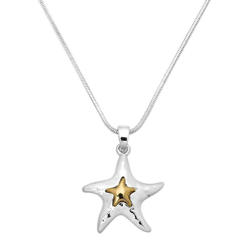 Starfish Necklace Two Tone Small Pendant Sea Life Beach Classic SILVER GOLD - PalmTreeSky