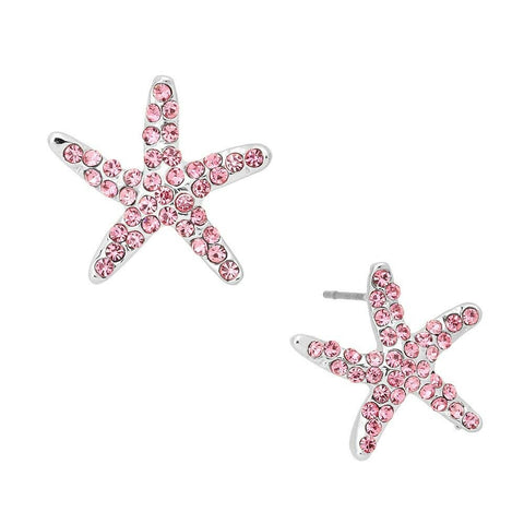 Starfish Earrings Pave Rhinestone Metal Studs Posts PINK SeaLife Beach Sand 18mm - PalmTreeSky