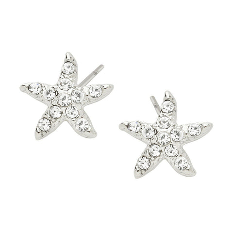 Starfish Earrings Pave Rhinestone Stud Post SILVER 10mm Crystal Beach Sea Life - PalmTreeSky