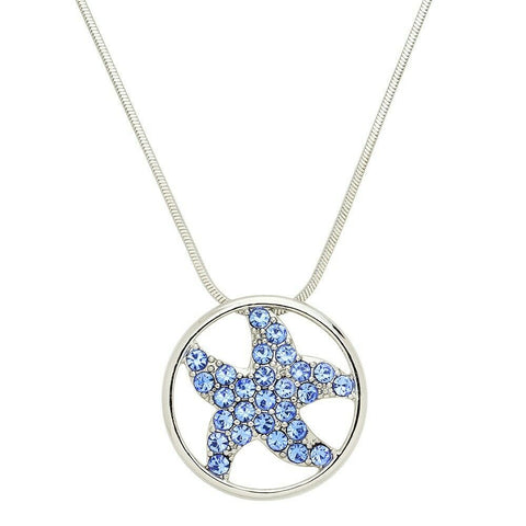 Starfish Necklace Crystal Rhinestone Circle Ring Beach Sea Life SILVER  BLUE - PalmTreeSky