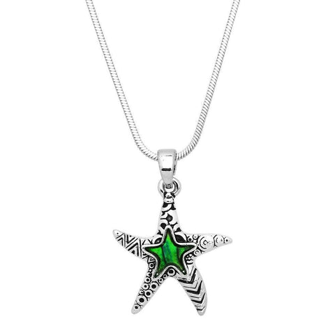 Starfish Necklace Small Pendant Abalone Shell Textured Metal Sea Life SILVER - PalmTreeSky