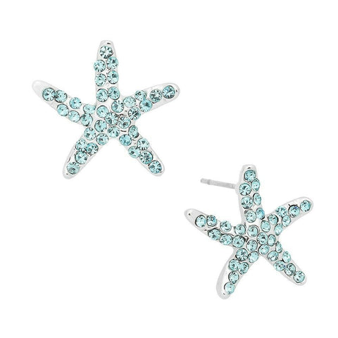 Starfish Earrings Pave Rhinestone Metal Studs Posts TURQ SeaLife Beach Sand 18mm - PalmTreeSky