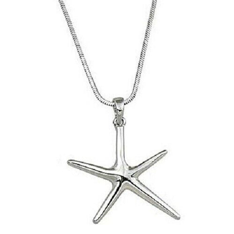 Starfish Necklace SET Medium Charm Plain Metal Pendant Sea Life SILVER Jewelry - PalmTreeSky