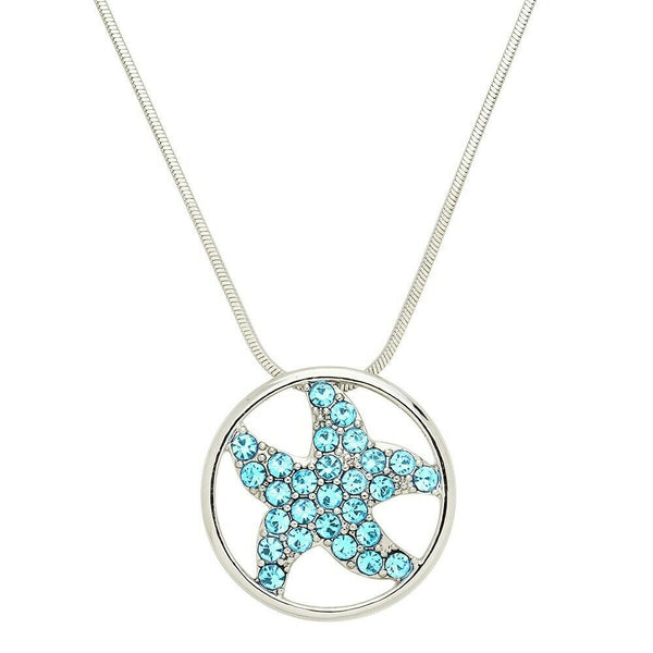 Starfish Necklace Crystal Rhinestone Circle Ring Beach Sea Life SILVER TURQUOISE - PalmTreeSky