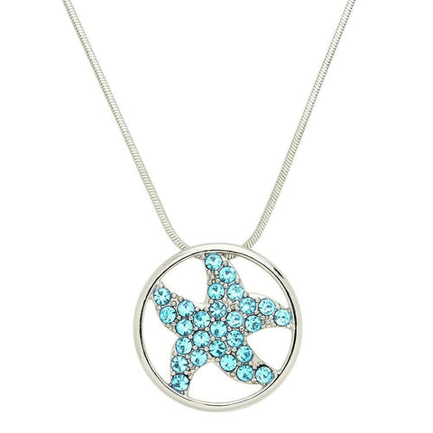 Starfish Necklace Crystal Rhinestone Circle Ring Beach Sea Life SILVER TURQUOISE - PalmTreeSky