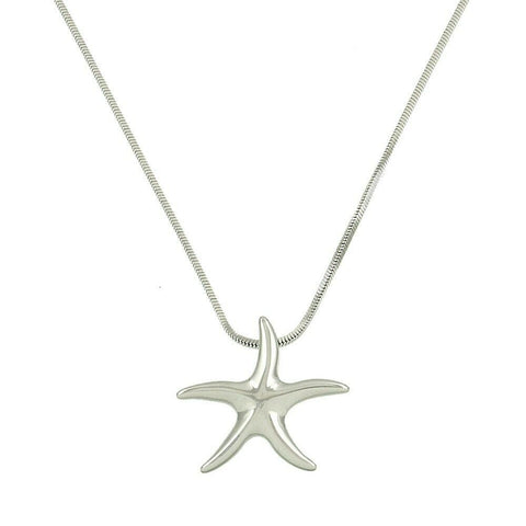 Starfish Necklace Small Plain Metal 7/8" Pendant SeaLife Beach Jewelry SILVER - PalmTreeSky