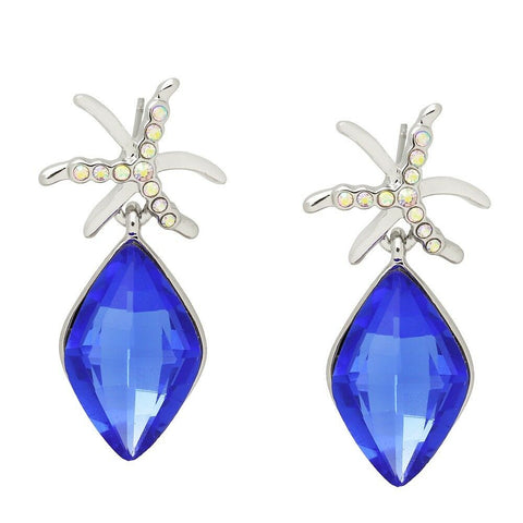 Starfish Earrings Pave Rhinestone Large Crystal SILVER BLUE Drop Stud 17x34mm - PalmTreeSky