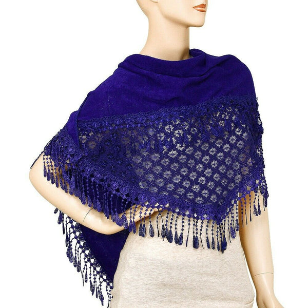 Spring Scarf Summer Lightweight Lace Solid Tassel Fringe Wrap Around Shawl RBLU - PalmTreeSky