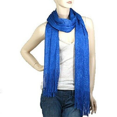 Spring Scarf Summer Lightweight Sheer Shimmer Fringe Wrap Around Shawl ROYALBLUE - PalmTreeSky