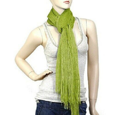 Spring Scarf Summer Lightweight Sheer Shimmer Fringe Wrap Around Shawl OLIVINE - PalmTreeSky