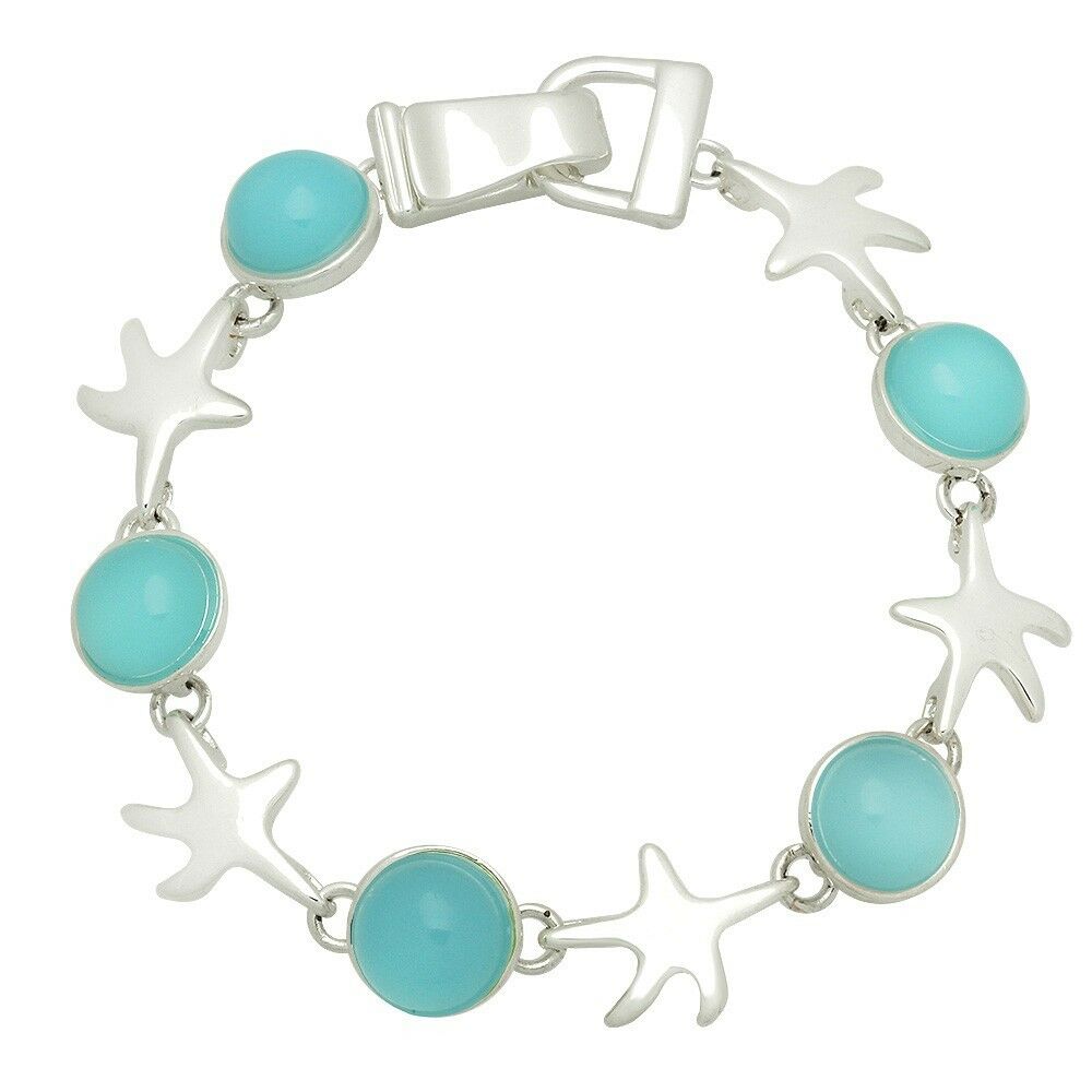 Starfish Bracelet Chain Link Magnetic Closure Clasp SILVER TURQUOISE Beach Sea - PalmTreeSky