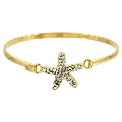 Starfish Bracelet Metal Bangle Hinge Pave GOLD Beach Nautical Surfing Jewelry - PalmTreeSky