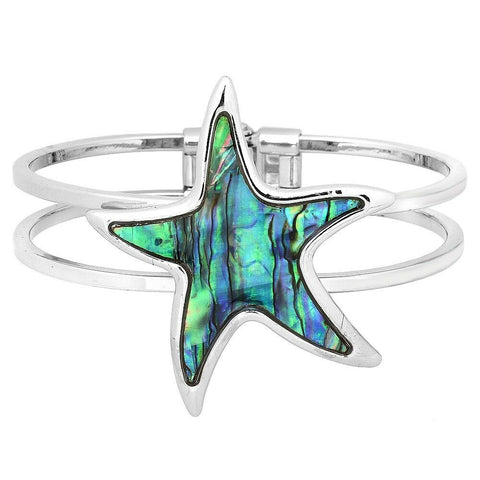 Starfish Bracelet Hinge Bangle Plain Metal SILVER ABALONE SHELL Beach Jewelry - PalmTreeSky