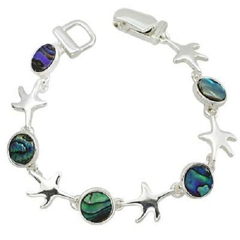 Starfish Bracelet Chain Link Magnetic Closure Clasp SILVER ABALONE Shell SeaLife - PalmTreeSky