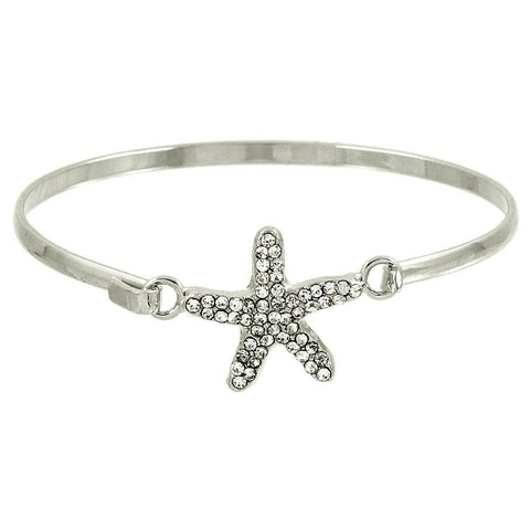 Starfish Bracelet Metal Bangle Hinge Pave SILVER Beach Nautical Surfing Jewelry - PalmTreeSky