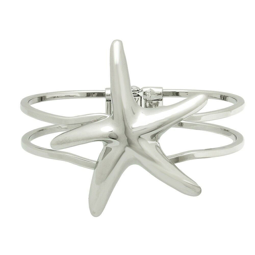 Starfish Bracelet Hinge Bangle Plain Solid Metal SILVER Beach Sea Life Jewelry - PalmTreeSky