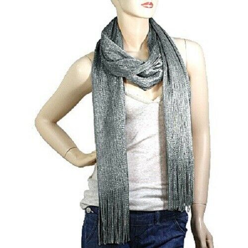 Spring Scarf Summer Lightweight Sheer Shimmer Fringe Wrap Around Shawl DARKGREY - PalmTreeSky