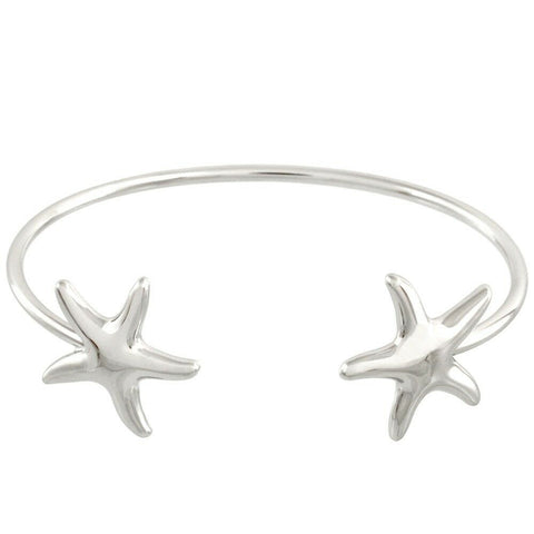 Starfish Cuff Bracelet Plain Simple Metal SILVER Nautical Sea Life Beach Surf - PalmTreeSky