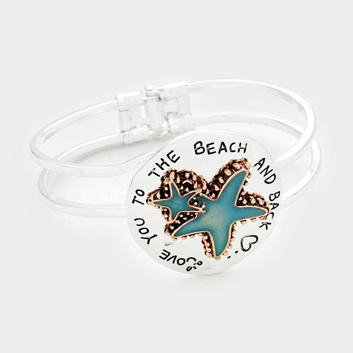 Starfish Bracelet Double Bar Hinge Bangle Love You to the Beach and Back SILVER - PalmTreeSky