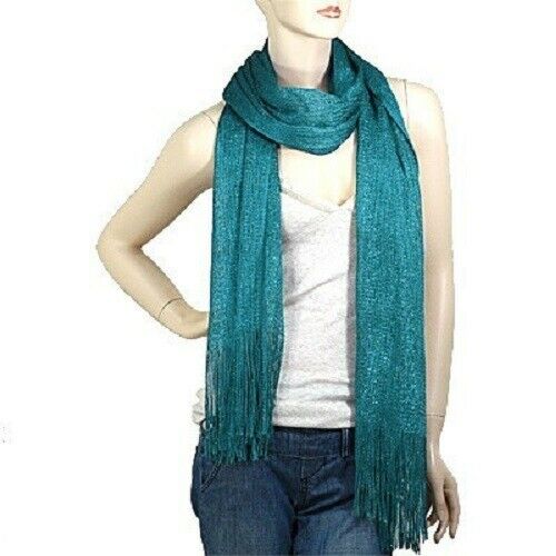 Spring Scarf Summer Lightweight Sheer Shimmer Fringe Wrap Around Shawl TEALBLUE - PalmTreeSky