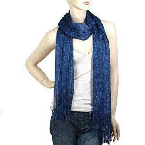 Spring Scarf Summer Lightweight Sheer Shimmer Fringe Wrap Around Shawl NAVYBLUE - PalmTreeSky