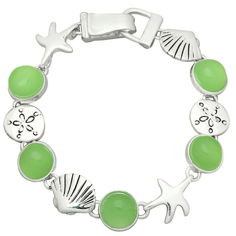 Starfish Bracelet Chain Link Magnetic Closure Clasp Shell Sand Dollar GREEN - PalmTreeSky