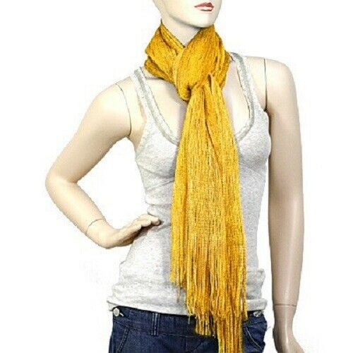 Spring Scarf Summer Lightweight Sheer Shimmer Fringe Wrap Around Shawl YELLOW - PalmTreeSky