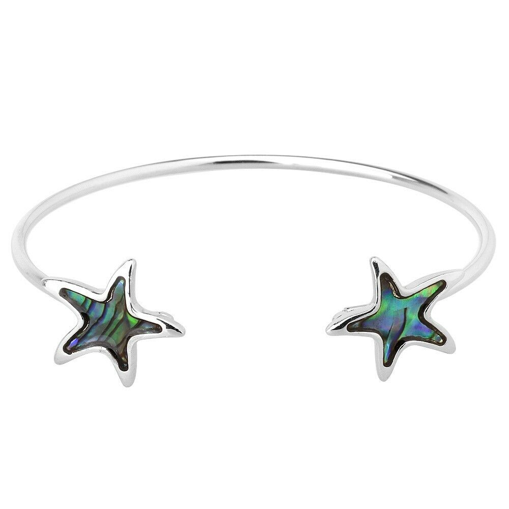 Starfish Bracelet Thin Metal Cuff Bangle Plain Metal Abalone ShellJewelry SILVER - PalmTreeSky