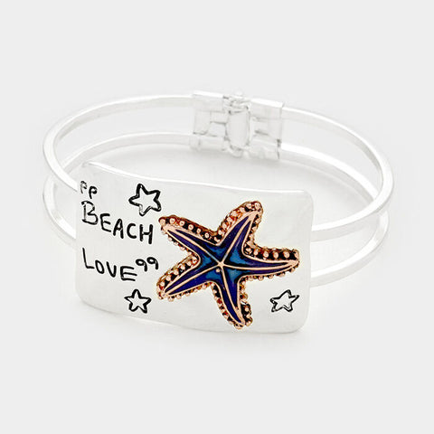 Starfish Bracelet Double Bar Hinge Bangle Beach Love Inspirational SILVER Sea - PalmTreeSky