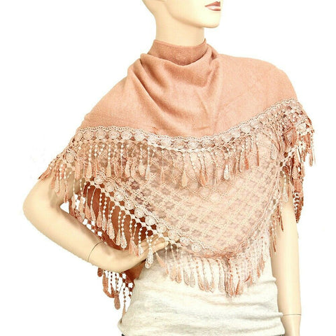 Spring Scarf Summer Lightweight Lace Solid Tassel Fringe Wrap Around Shawl PEACH - PalmTreeSky