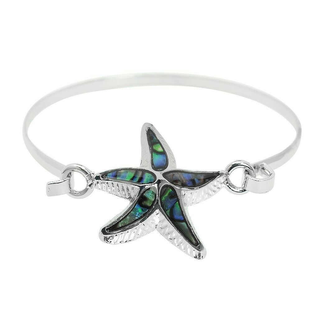 Starfish Bracelet Hook Bangle Texture Metal SILVER ABALONE SHELL Beach Jewelry - PalmTreeSky