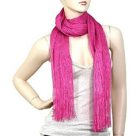 Spring Scarf Summer Lightweight Sheer Shimmer Fringe Wrap Around Shawl FUCHSIA - PalmTreeSky