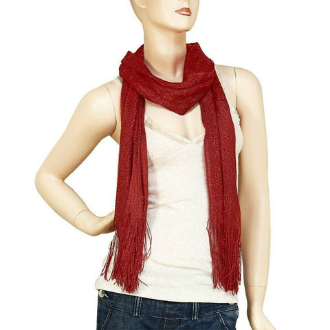 Spring Scarf Summer Lightweight Sheer Shimmer Fringe Wrap Around Shawl BURGUNDY - PalmTreeSky