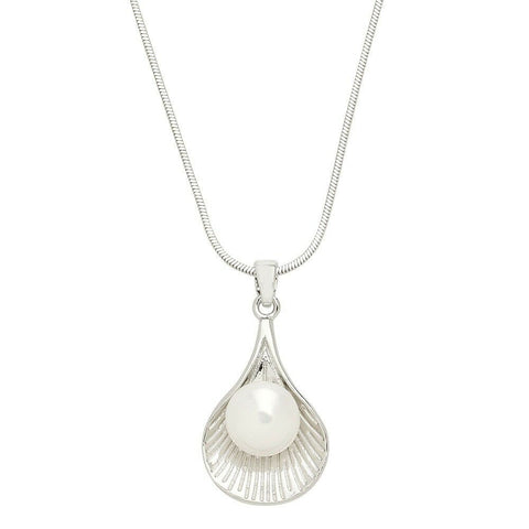 Shell Necklace Pearl Clam Oyster Beach SILVER WHITE Beach Surfer Ocean Sand - PalmTreeSky