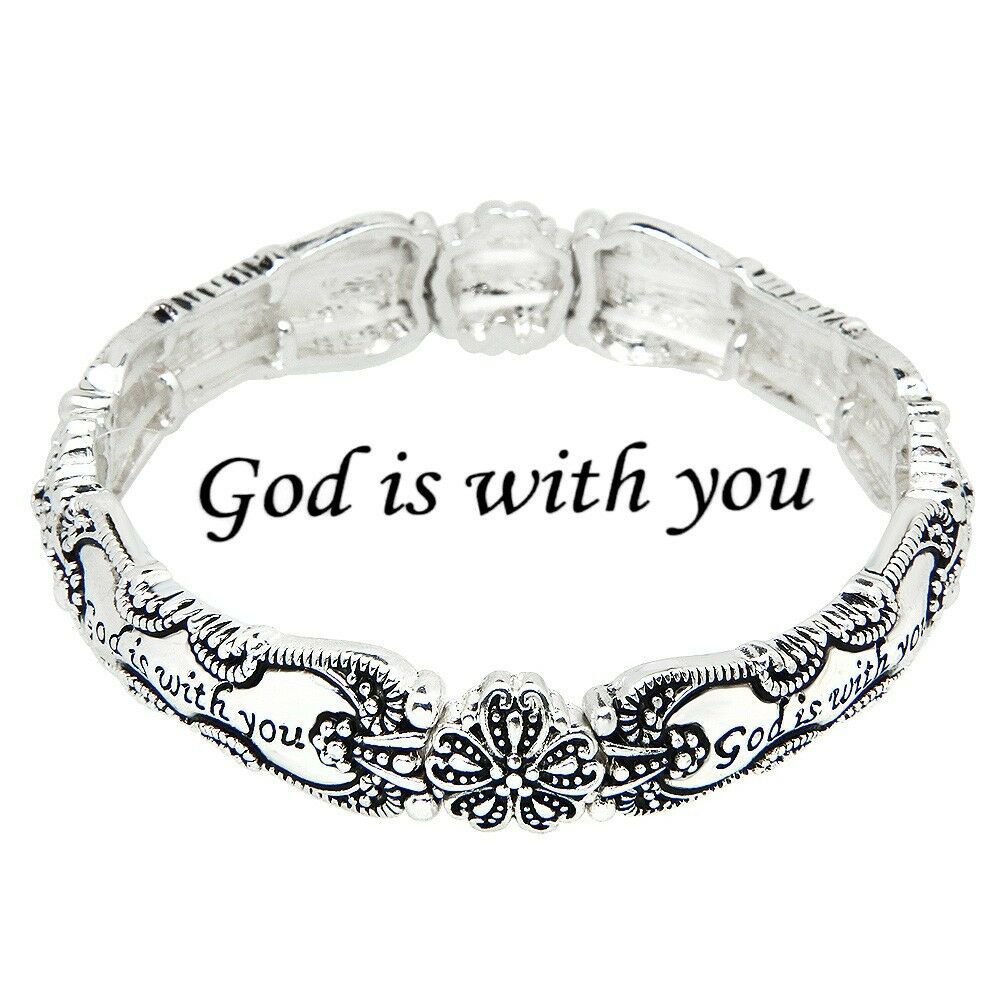 Spoon Jewelry Bracelet Stretch Bangle Message Bangle Prayer SILVER God Is With - PalmTreeSky