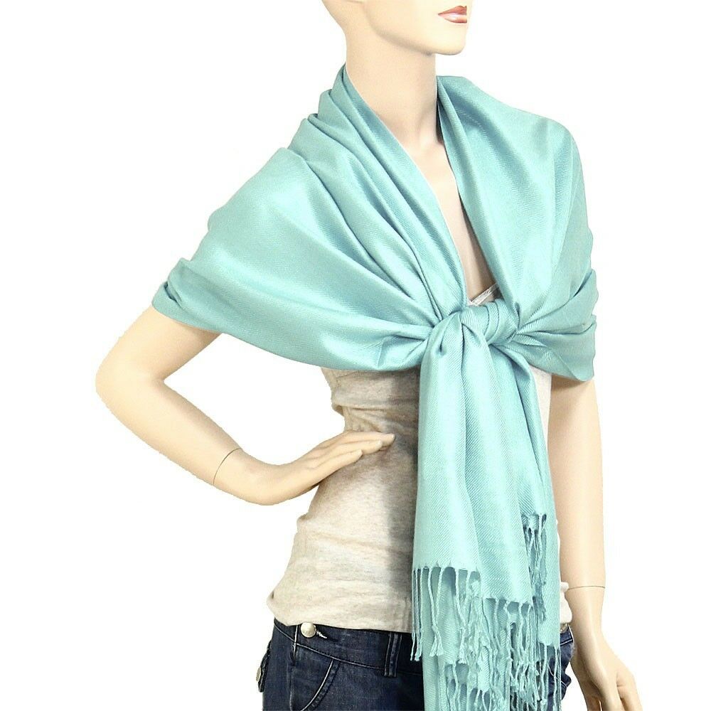 Scarf Poncho Shawl Wrap Tartan Ruana Pashmina Spring Summer Solid AquaBlue Cover - PalmTreeSky