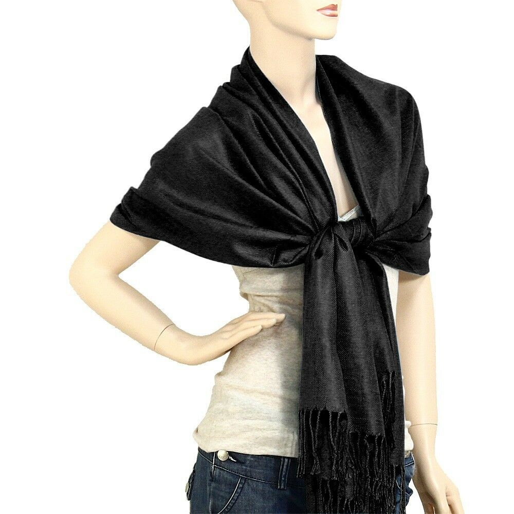 Scarf Poncho Shawl Wrap Tartan Ruana Pashmina Spring Summer Solid Black Cover - PalmTreeSky