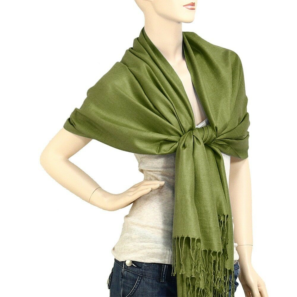 Scarf Poncho Shawl Wrap Tartan Ruana Pashmina Spring Summer Solid Olive Cover - PalmTreeSky